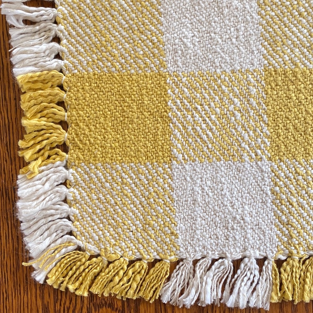 Yellow and White Checkered Fringe Rug - Picture 4 of 9